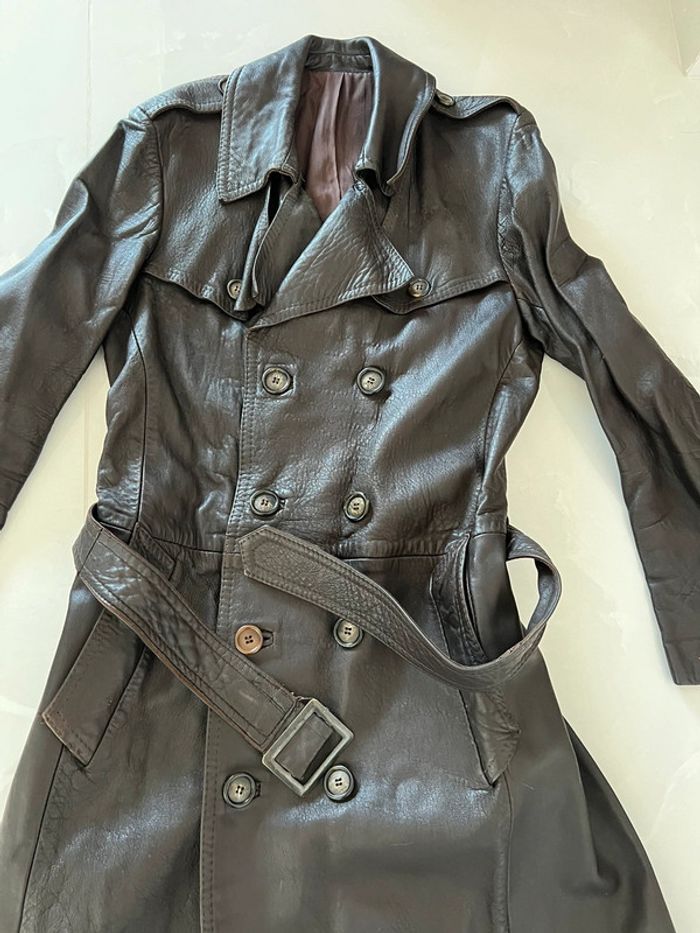 Manteau vintage trench cuir veritable