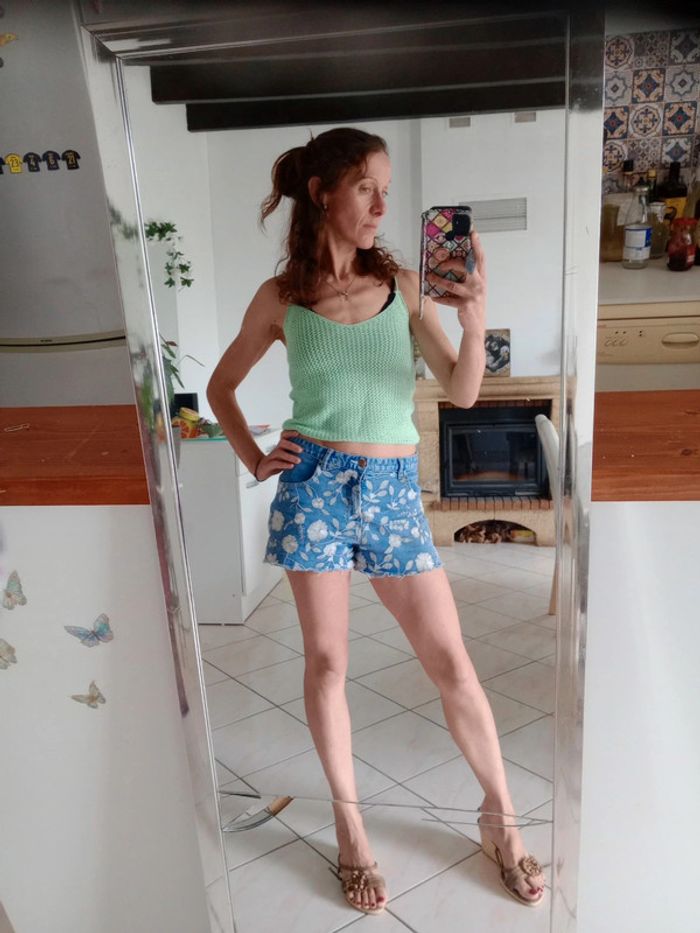 Débardeur femme XS en crochet menthe c85