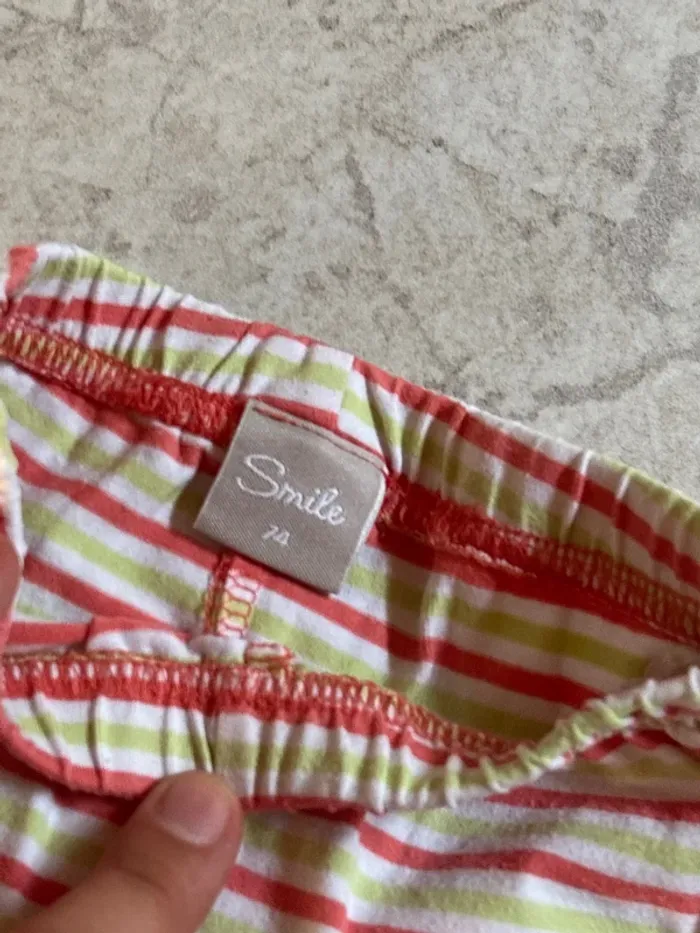 Legging à rayure rose et verte et petits noeuds - photo numéro 3