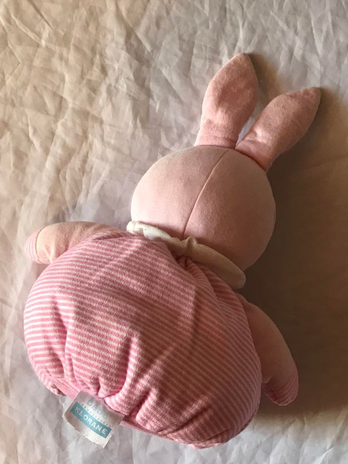 Petit Lapin Rose Doudou Lignes Horizontales Roses Blanches Peluche Petits Enfants Bébés - photo numéro 6
