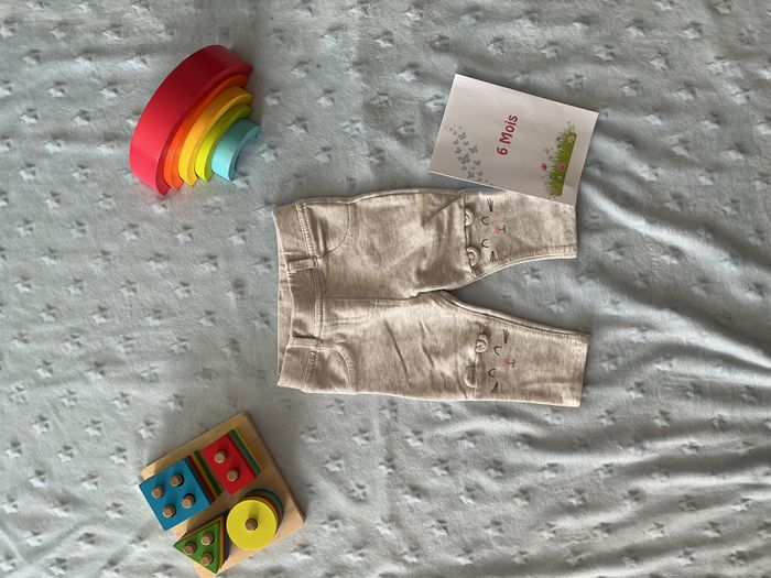 legging gris chiné tête de lapins sur le genoux 6 mois tex - photo numéro 2