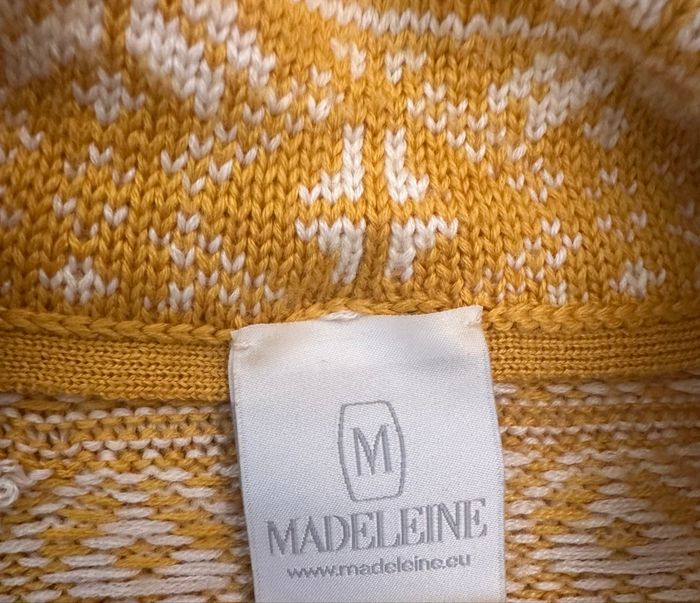 Cardigan en laine vierge jaune et blanc Madeleine T40 L - photo numéro 7