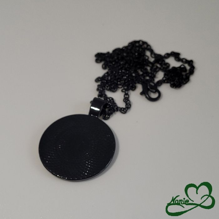 Sautoir, en acier inoxydable et en resine, noir et vert pailleté - photo numéro 3