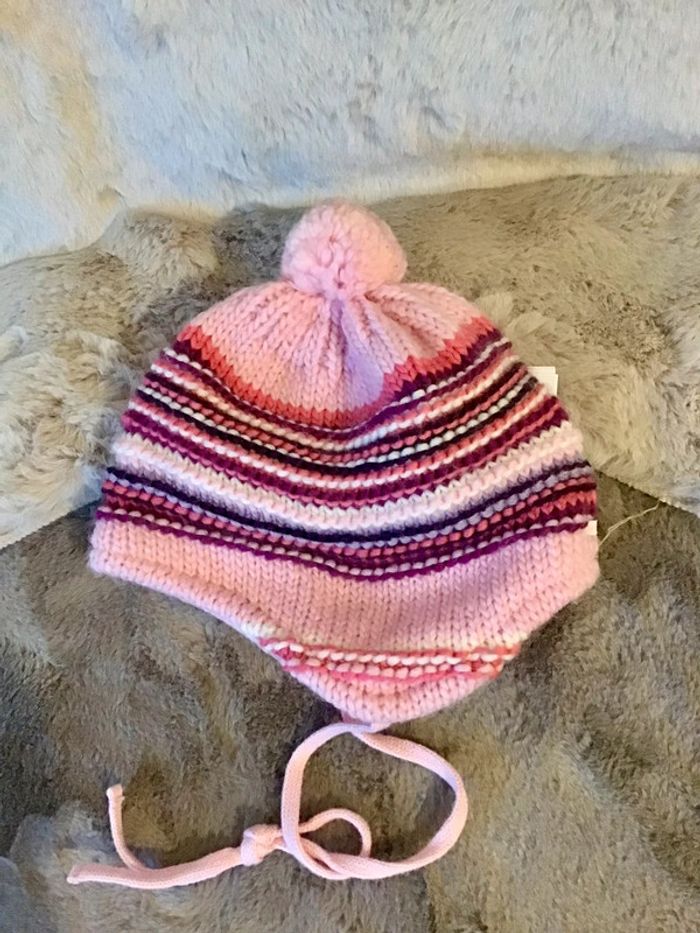 Bonnet intérieur polaire rose violet lilas taille 49 soit 1-2 ans (1223) - photo numéro 2