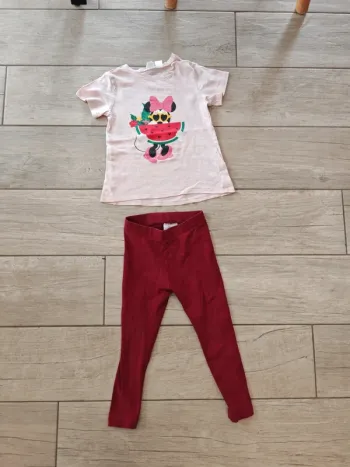 Ensemble legging bordeau et t-shirt Minnie 2 ans