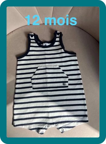 Barboteuse mixte marinière sans manches 12 mois - Petit Bateau
