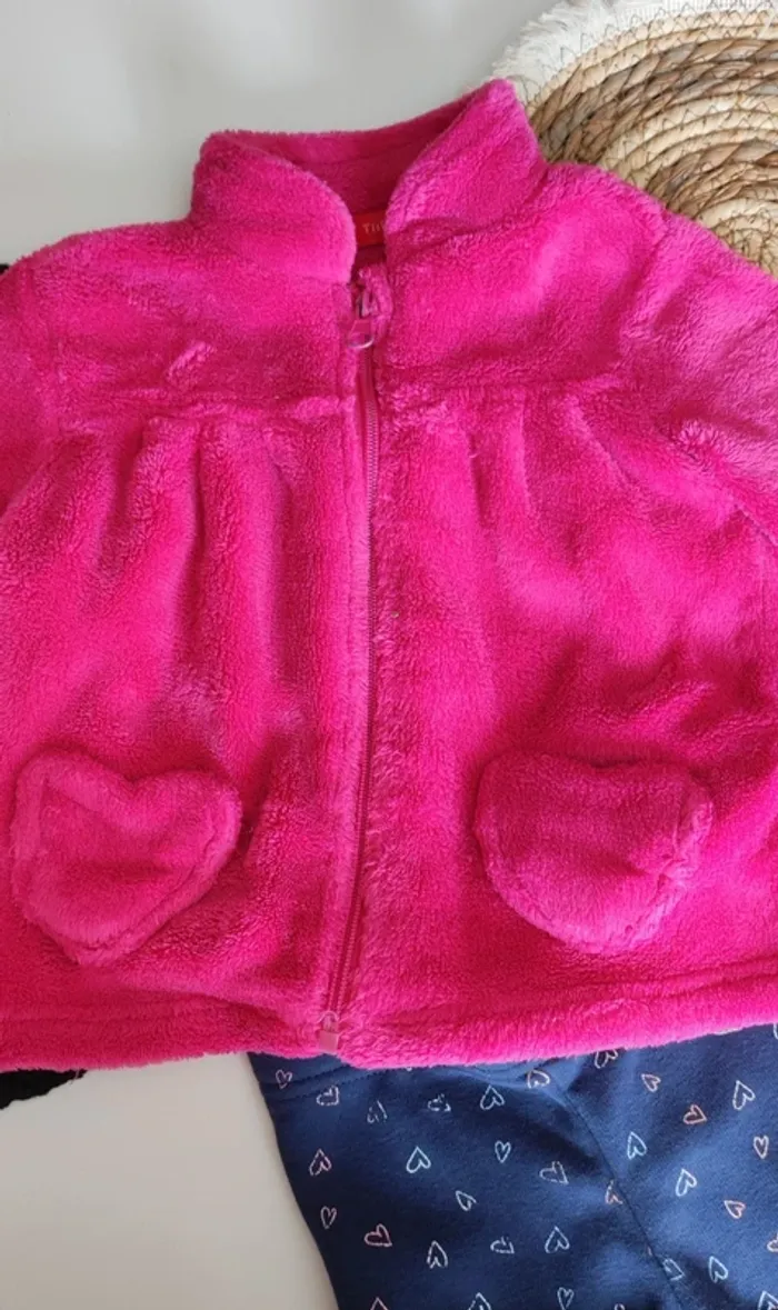 Veste gilet polaire doudou coeur bébé fille hiver - photo numéro 5