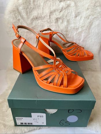 Sandales oranges en cuir avec bride Minelli, talons 10 cm, pointure 39