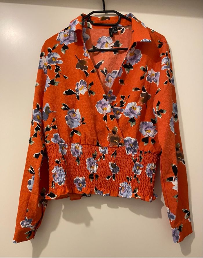 Blouse orange fleurie - photo numéro 3