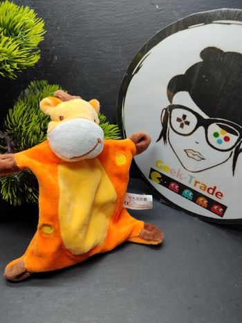 petit Doudou plat girafe orange jaune Siplec maron rond pois blanc 2003