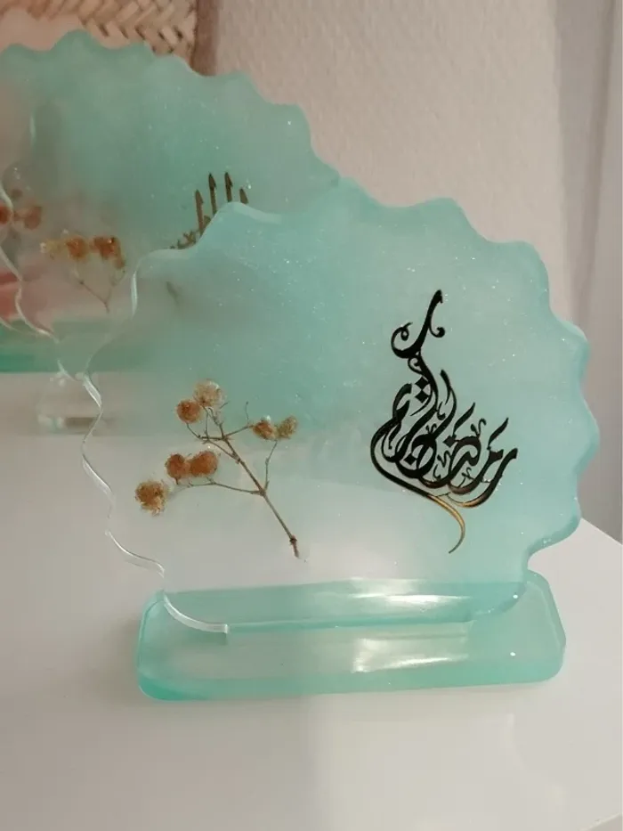 idée cadeau ornement bureau coiffeuse couvre tasse en résine et plantes naturelles abr006