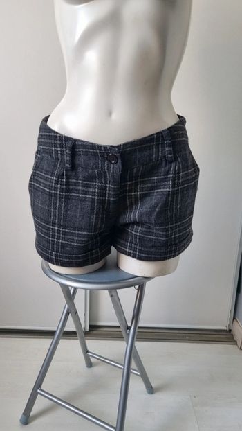 Short court gris carreaux en laine 36 hiver