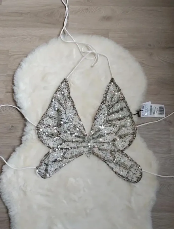 Crop top papillon à sequins taille M - photo numéro 4