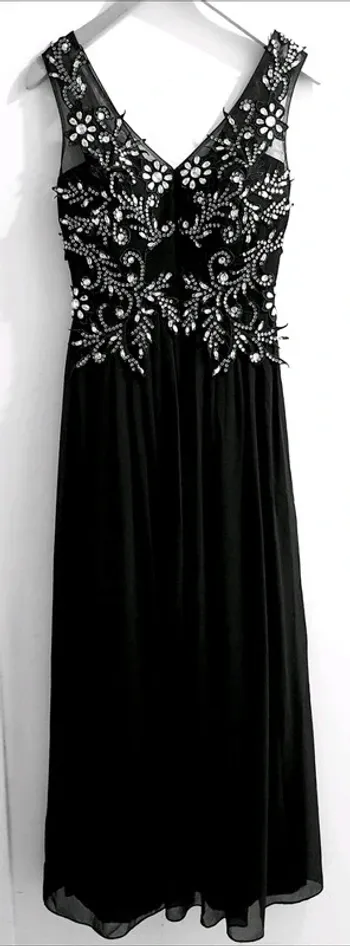 Élégante robe longue noire à perles – Taille L