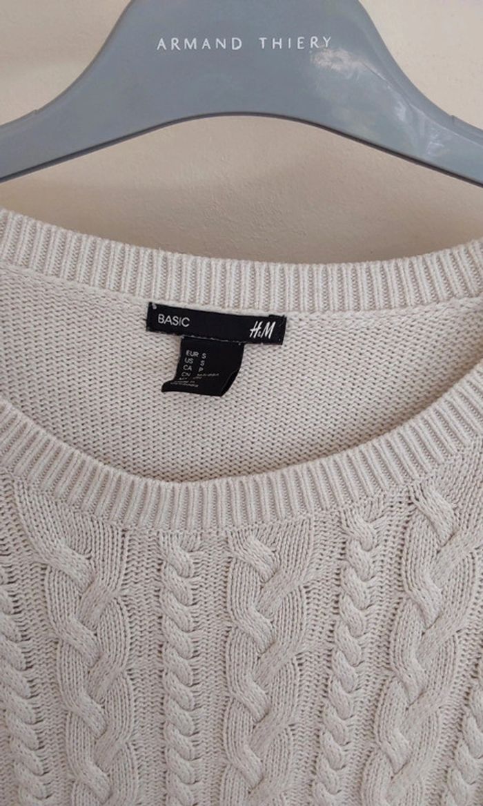 Pull blanc cassé torsadées mailles irlandaises T 36 - photo numéro 4