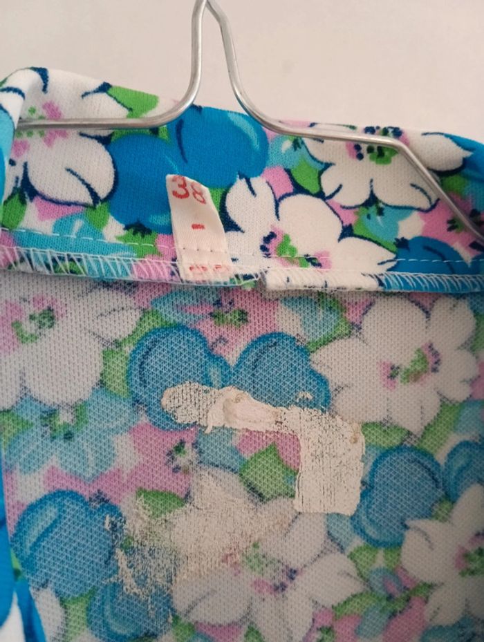 Magnifique Ensemble vintage 70's bleu fleurs roses /blanches taille 34 - photo numéro 9