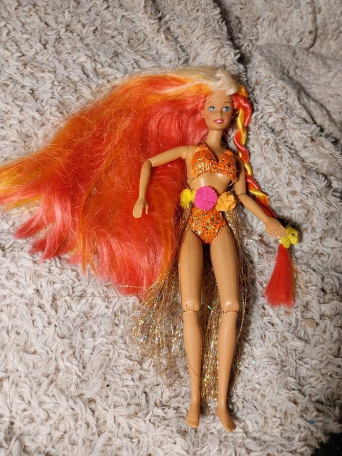 Barbie vintage hula hair cheveux orange a paillettes - photo numéro 2