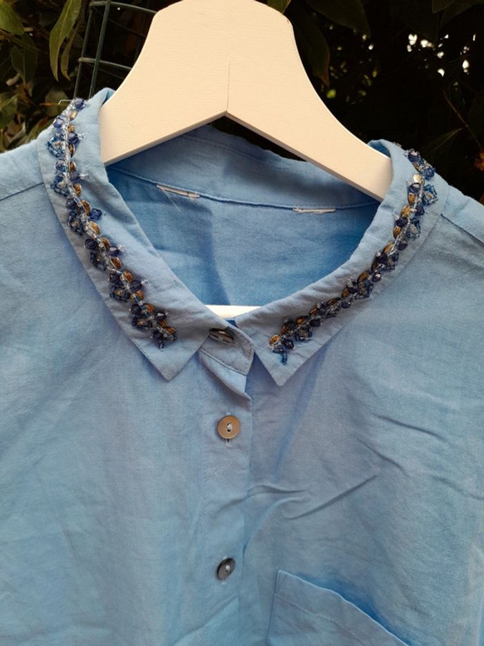 Chemisier bleu col perlé taille 40 - photo numéro 2