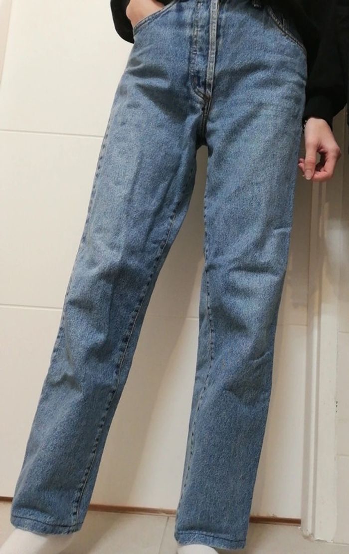 Jeans denim Vintage bleu clair coupe droite bitume taille 40 coton - photo numéro 16