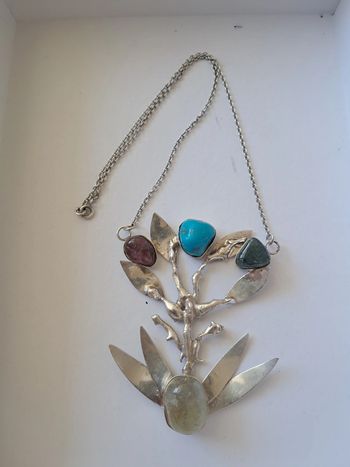 Grand pendentif pectoral argent et pierres polies