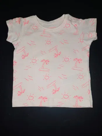 Tee-shirt rose 3/6 mois 68 cm primark motif palmier soleil