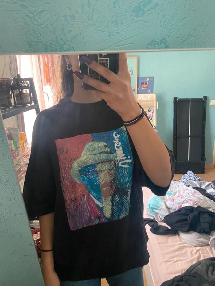 t-shirt over size noir dessin Vangogh
