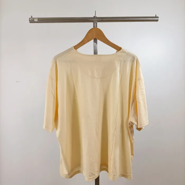 T-shirt jaune beurre clair vintage col brodé manches courtes en coton M L A1439 - photo numéro 7