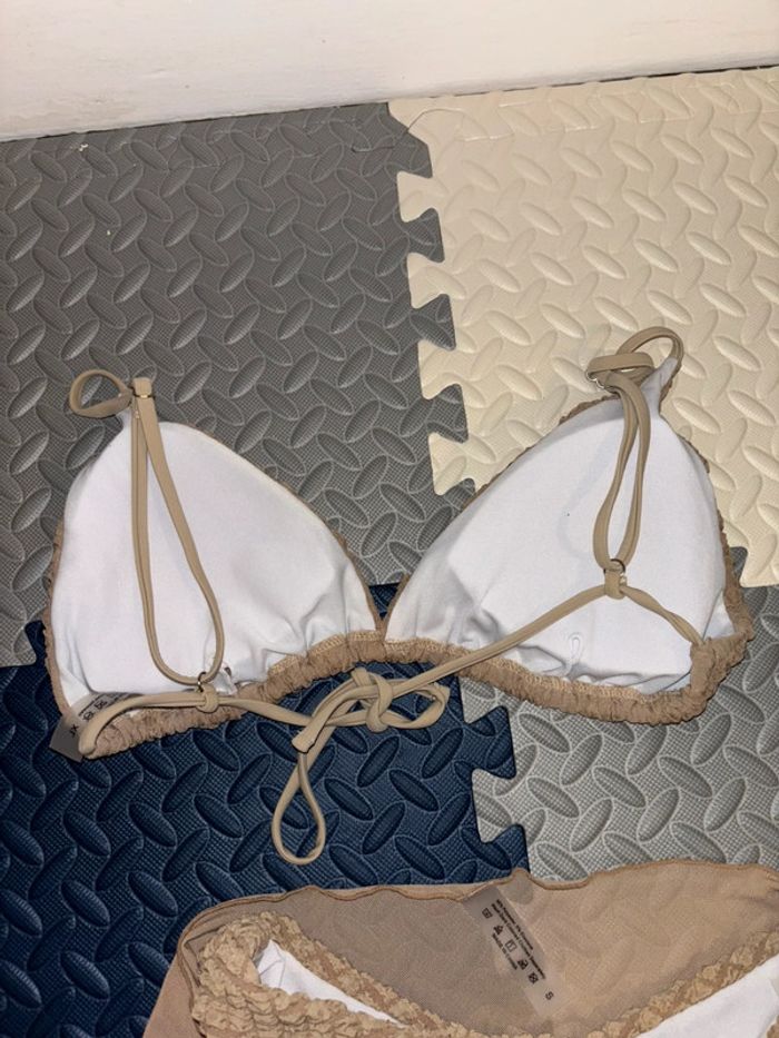 Lot 3 pièces Ensemble de plage marron triangle, tanga et paréo - photo numéro 3