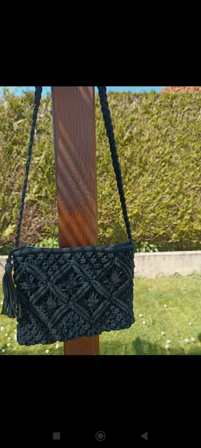 Sac bandoulière macramé noir - photo numéro 2