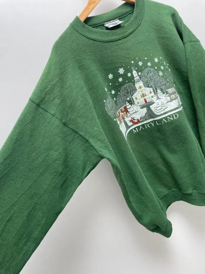 Crewneck green Winter Snowy Maryland vintage 90s Lee Mens XL Made in USA 🇺🇸 - photo numéro 2