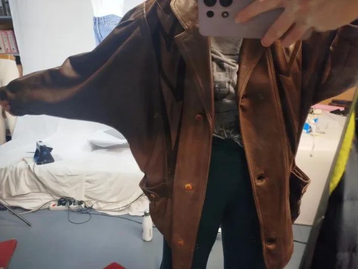 Veste en cuir vintage marron à motif A832 - photo numéro 8