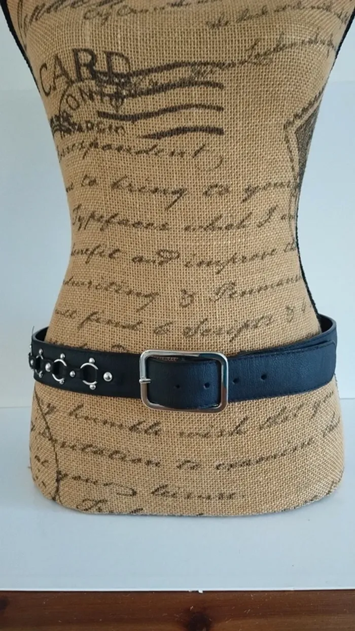 Ceinture noire multi ronds argenté 90 cm - photo numéro 2