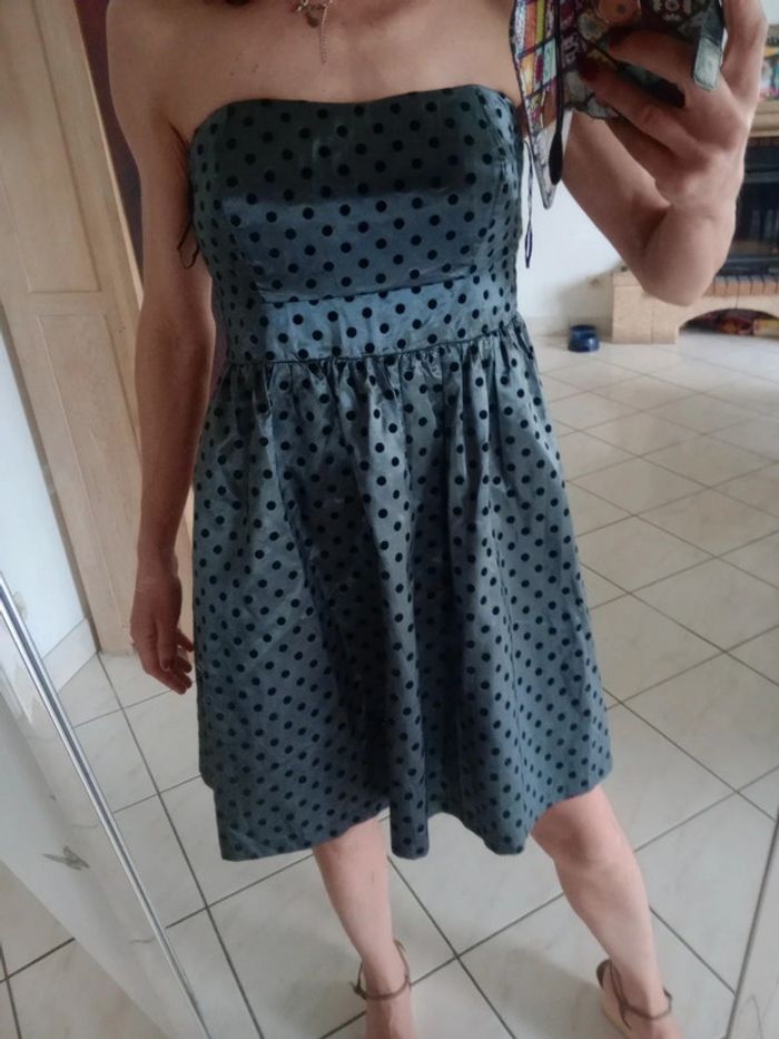 Robe de cérémonie 38 grise cérusée pois noirs c30 - photo numéro 4