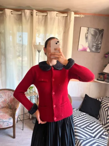 Veste cardigan col Claudine old money vintage laine velours pin up