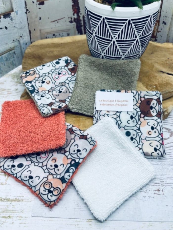 Lingettes lot de 6 lingettes lavable et réutilisable en éponge coton