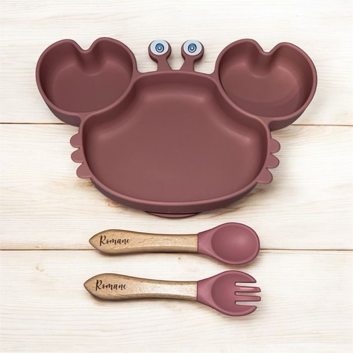Set repas bébé crabe en silicone personnalisé - photo numéro 3