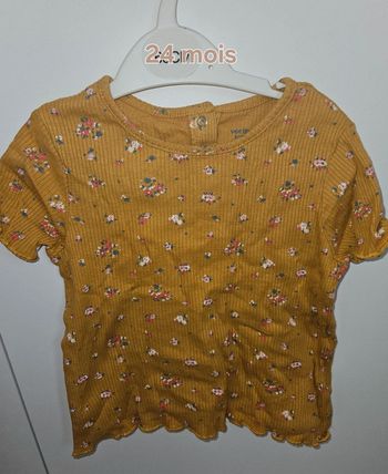 T-shirt côtelé jaune moutarde à imprimé fleuri – Verbaudet – 24 mois