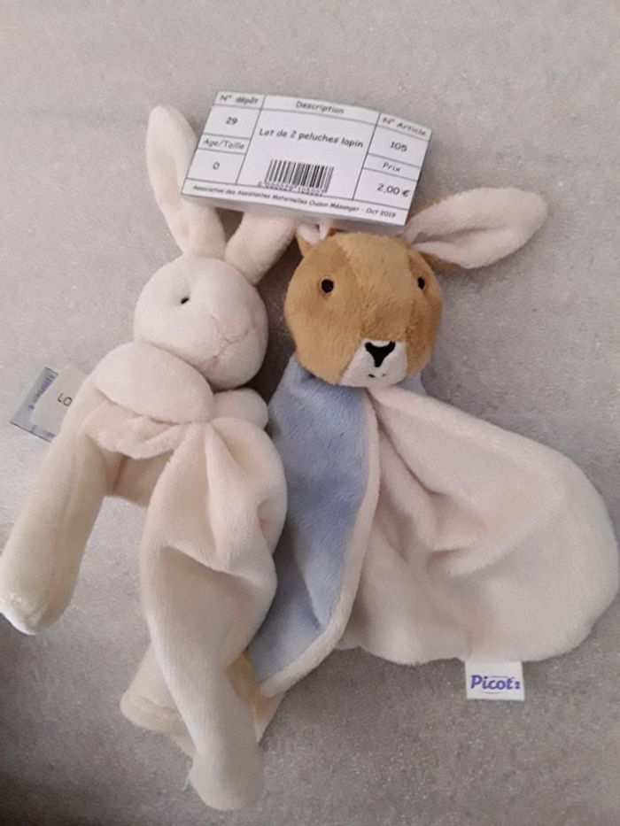 Lot de 2 doudous lapins
