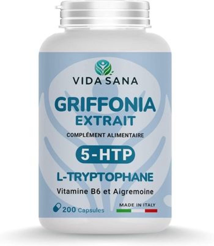 Griffonia 5-htp avec Tryptophane, Antistress/Anxiété/Angoisse Naturel, Aide Sommeil, Booster de Sérotonine