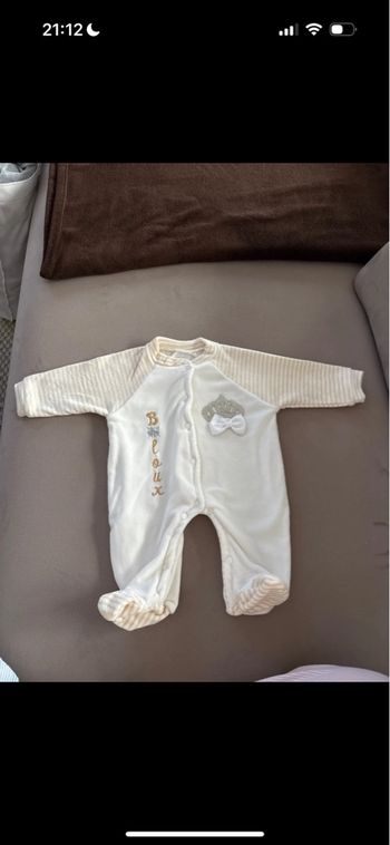 Pyjama Grenouillère Blanc et Beige - Taille 0 naissance