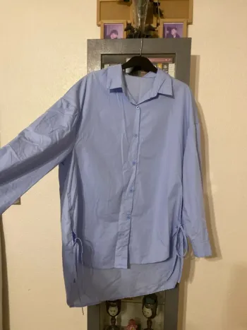 superbe chemise tunique original bleu ciel toucher coton 2xl= 50 neuve