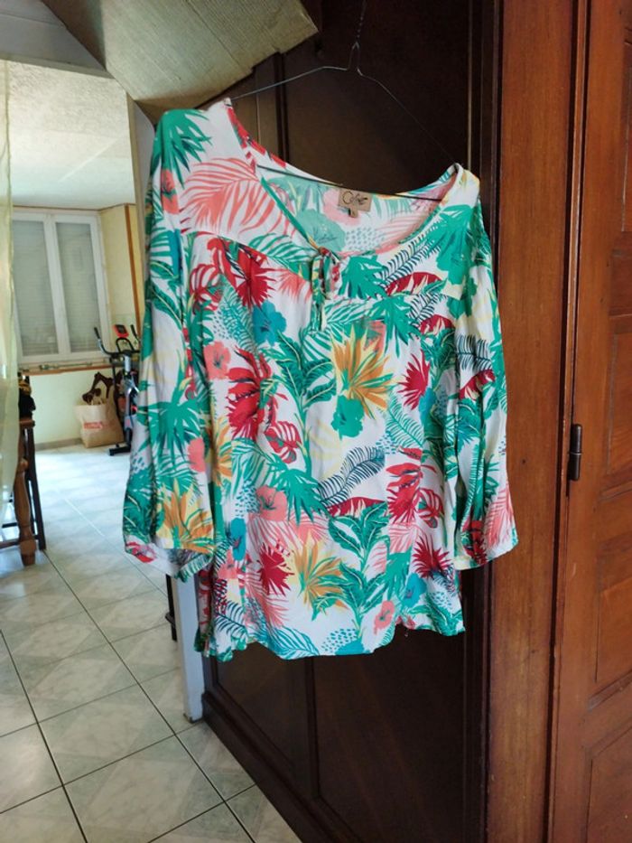 Blouse blanche fleurie vintage viscose L/40 y2k - photo numéro 2