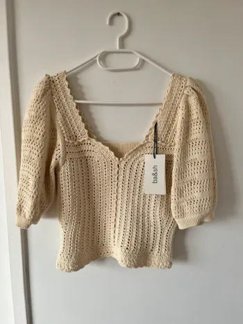 Top en macramé beige ivoire dentelle Ba&sh