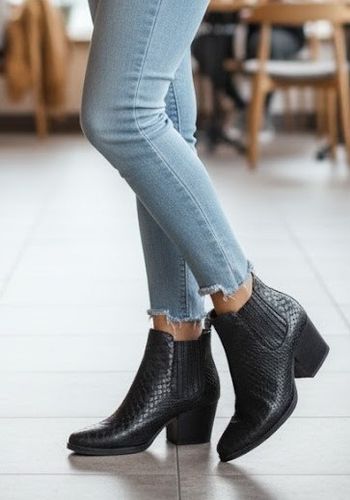 Bottines Talon Carré Effet Peau de Serpent