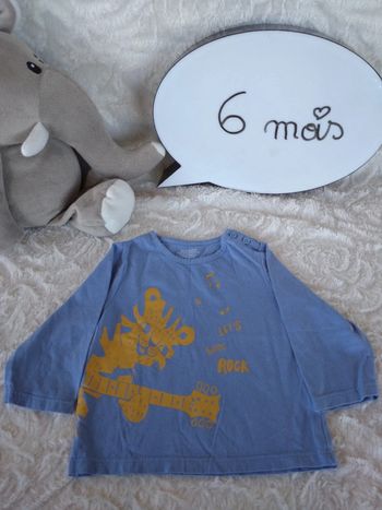 Tee shirt chemise manches longues Garçon 6 mois Tigre guitare Kiabi Eco conception 100% coton bio