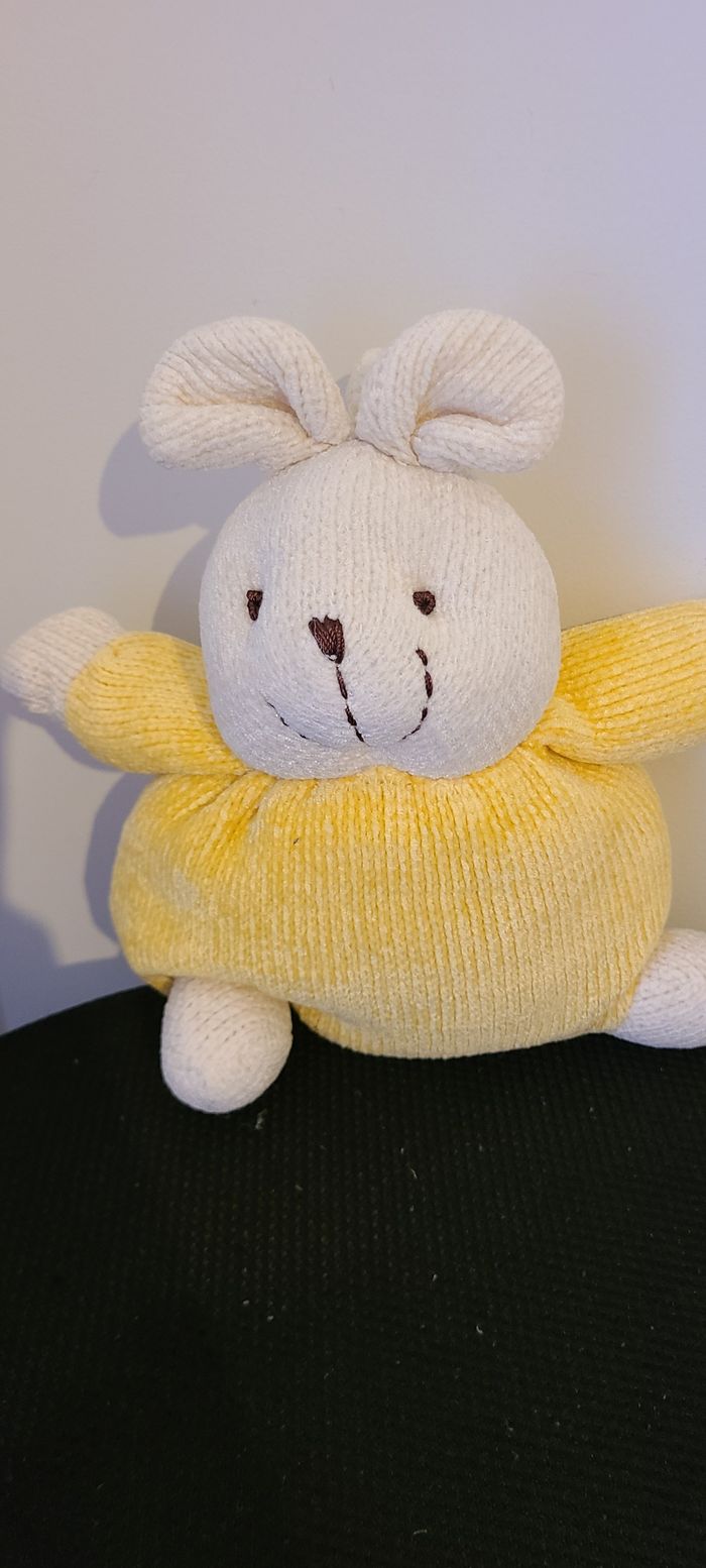 Doudou lapin boule jaune noeud vichy marron - photo numéro 3