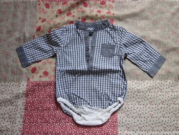 Chemise body a carreaux bleu blanc 6 mois