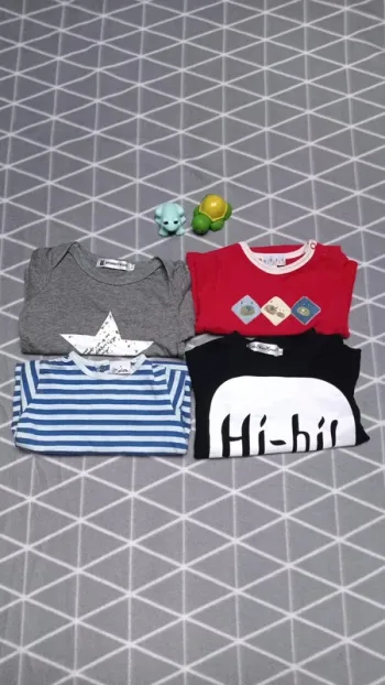 🦁 Lot 4 t-shirts manches longues, 6 mois garçon