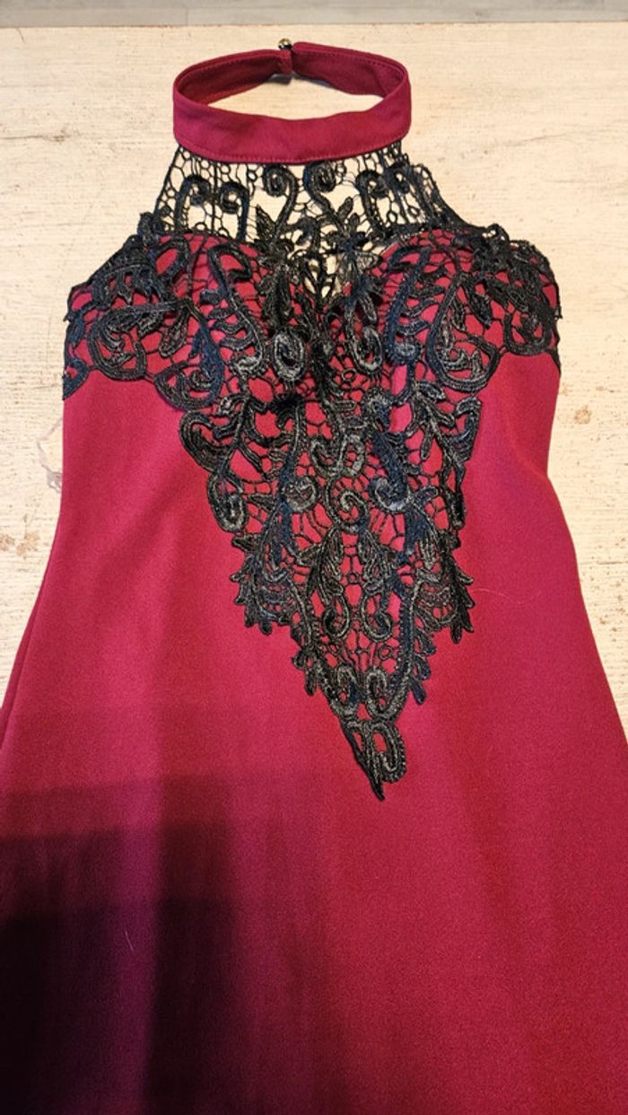 Robe de soirée moulante, bordeau avec dentelle noire, Premium Collection, S - photo numéro 6