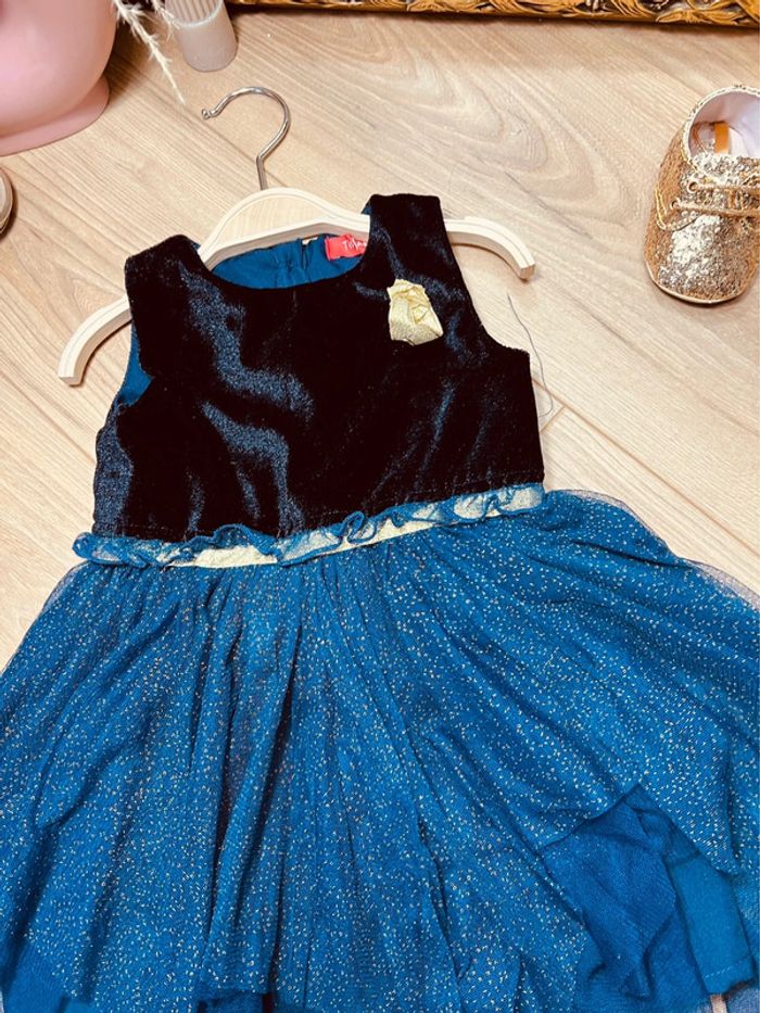 Taille 12 mois robe de fête fille Tissaia bleue marine et doré * velours tulle scintillant * 🎀 - photo numéro 4